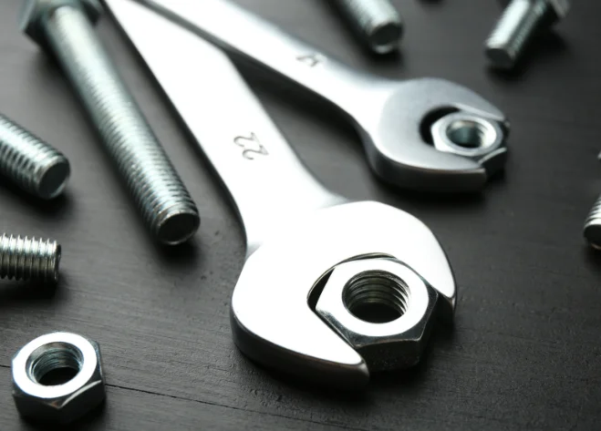 Open-end wrench, hexagonal nut, and threaded bolt